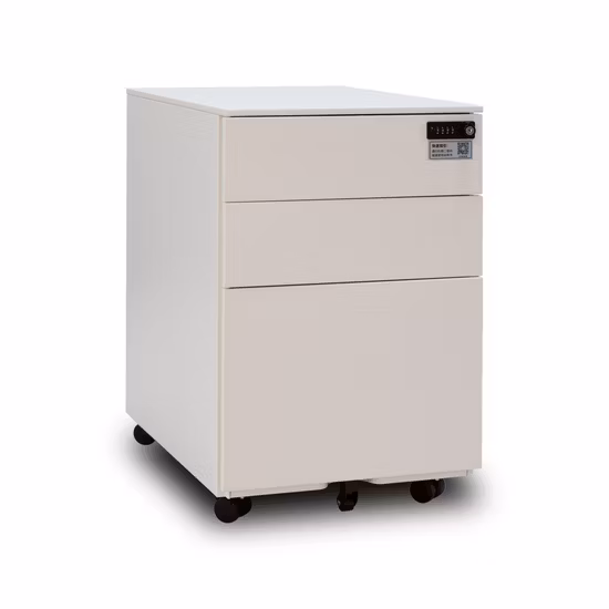 Chiusura elettronica con password, 3 cassetti, base mobile con ruote, armadietti spostabili